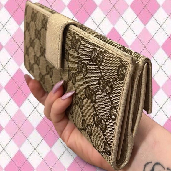 gucci brown and tan GG canvas continental wallet with gold hardware - Picture 6 of 7
